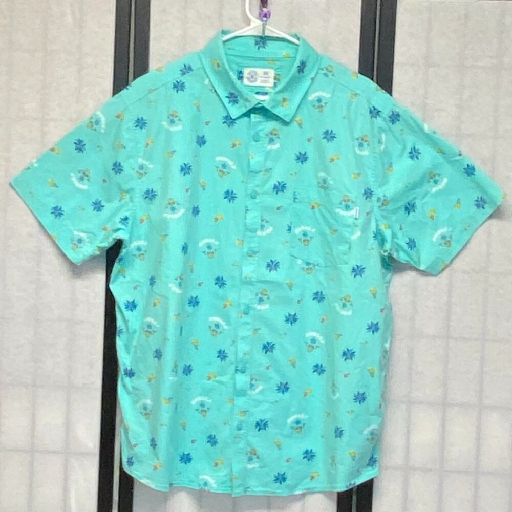 Hurley Stretch Button-Up Tropical Print Collared Shirt XXL Casual Short Sleeve